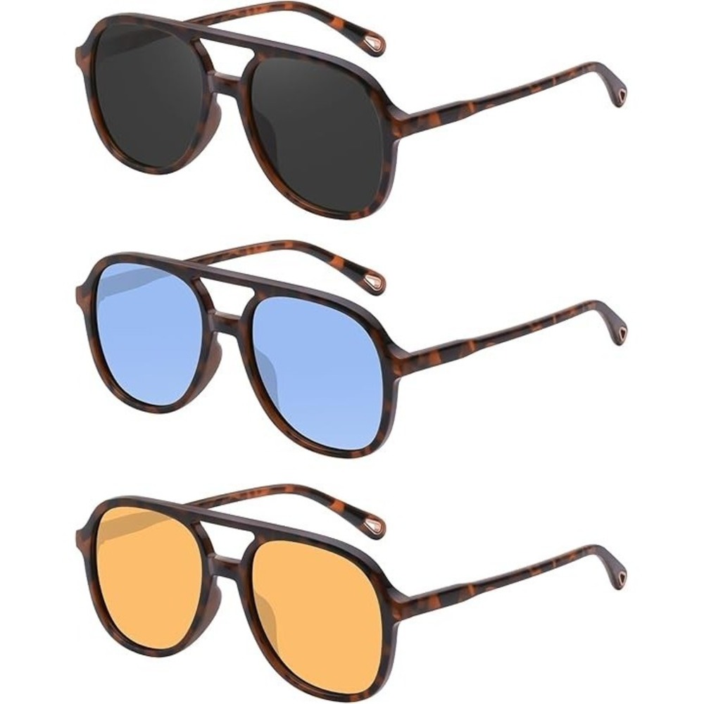 Retro Trendy Aviator Sunglasses 70s Oversized Vintage Unisex 100% UV Set 3 New